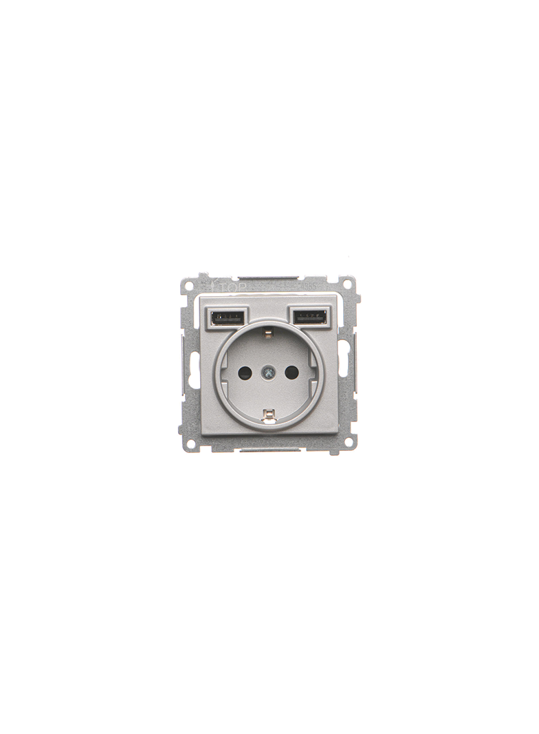 Simon 55 Gniazdo schuko ze zintegrowaną ładowarką 2xUSBA Aluminium mat TGSZ1ZUSB2AA.01/143 KONTAKT