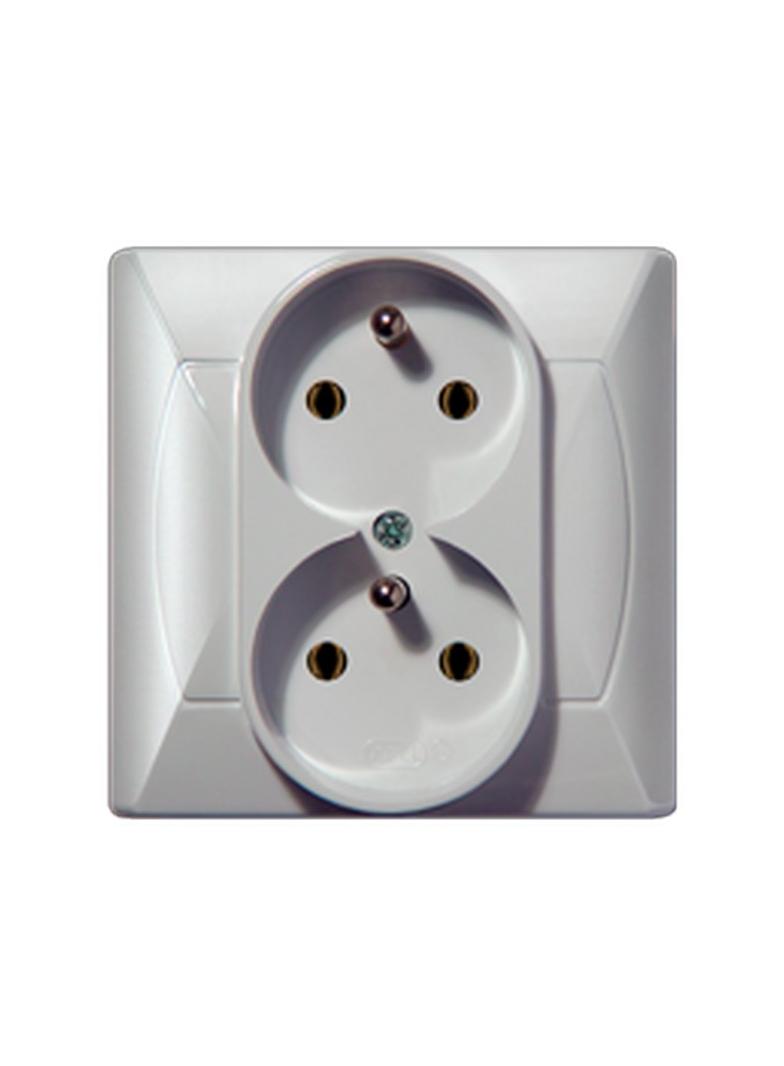 AKCENT Gniazdo podwójne z uziemieniem z funkcją niezamienności faz - kolor biały