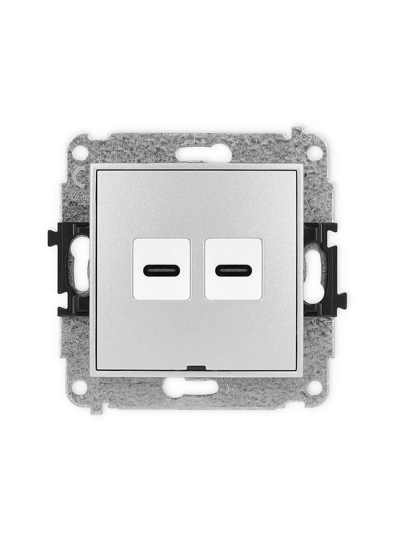 MINI Gniazdo podwójne 2xUSB C-C, bez pola opisowego srebrny metalik 7MGUSBBO-8 KARLIK