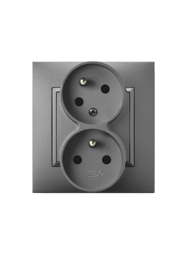 ARIA Gniazdo podwójne z uziemieniem z funkcją niezamienności faz, kompletne z ramką - kolor szary ma
