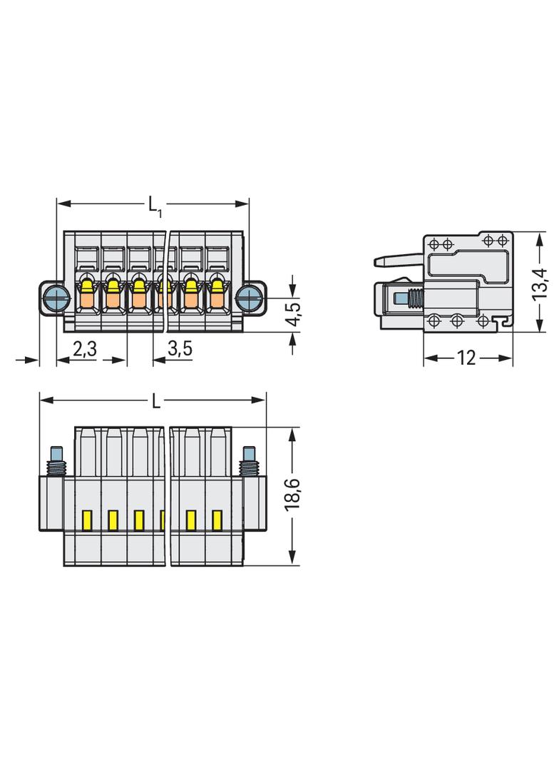 Gniazdo MCS‑MINI Classic 5‑biegunowe jasnoszare raster 3,5mm 734‑105/107‑000 /50szt./ WAGO
