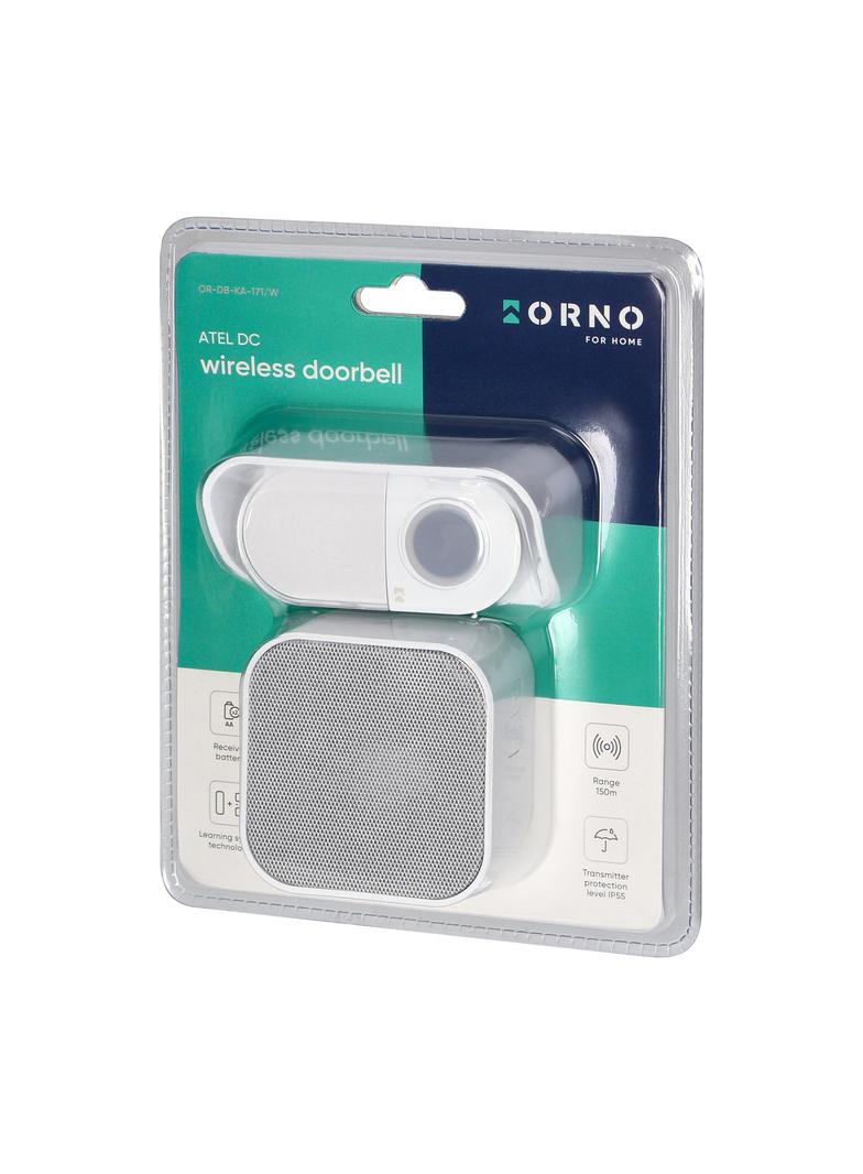 ATEL DC, dzwonek bezprzewodowy bateryjny, learning system, 38 dźwięków, 150m, biały