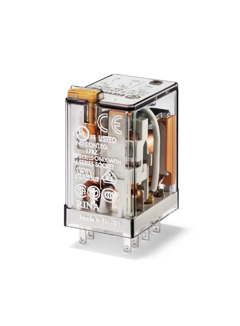 Miniaturowy przekaźnik przemysłowy 2 P; 10A; 230V AC; przycisk test. + mech. wskaźnik zadziałania, 5