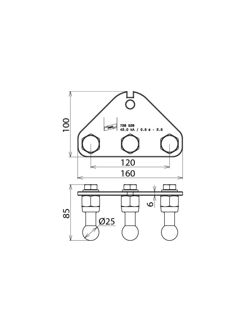 Płyta przyłączenia uziemienia z 3 kulowymi punktami mocowania fi 25 mm