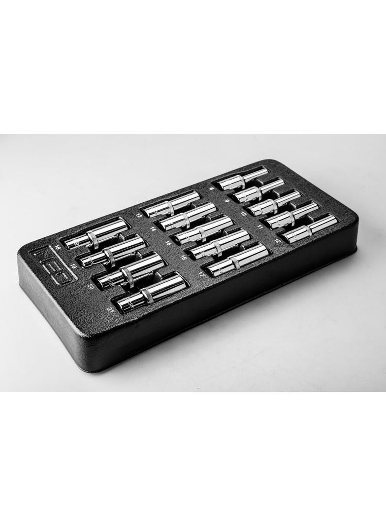 Nasadki długie 1/2", 8-21 mm, zestaw 14 szt., wkładka