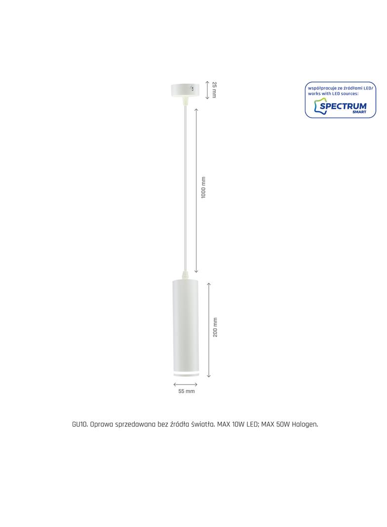 OPRAWA MADARA MINI RING GU10 ZWIS BAZA 230V IP20 fi55*200mm BIAŁY kabel 1m