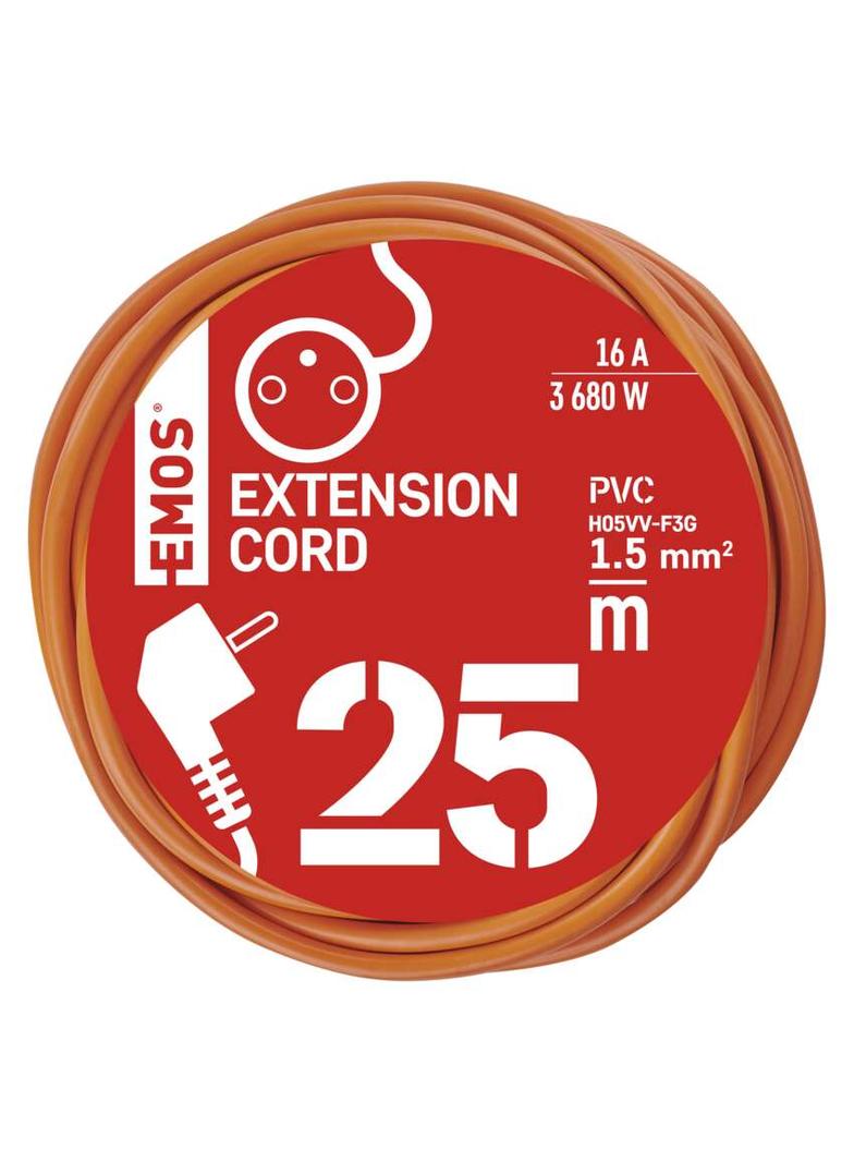Przedłużacz 1 gniazdo, 25m, 3× 1,5mm, pomarańczowy P01125 EMOS