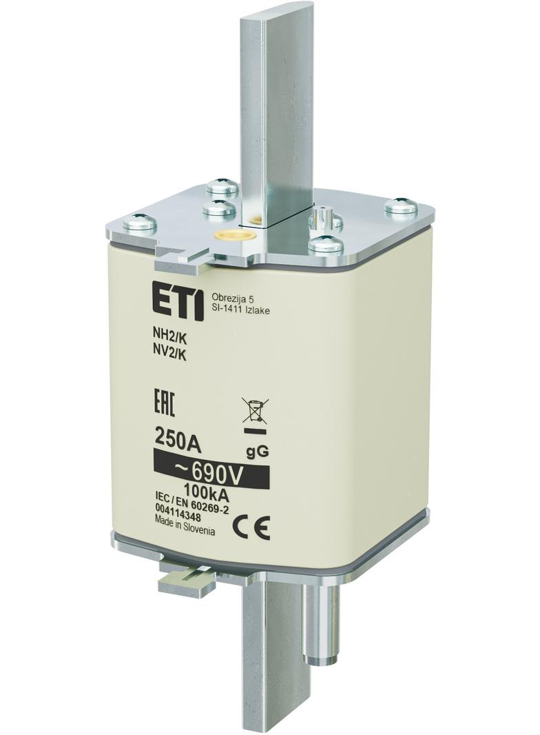 Wkładka topikowa NH zwłoczna z wybijakiem NH2/K gG 250A 690V 004114348 ETI