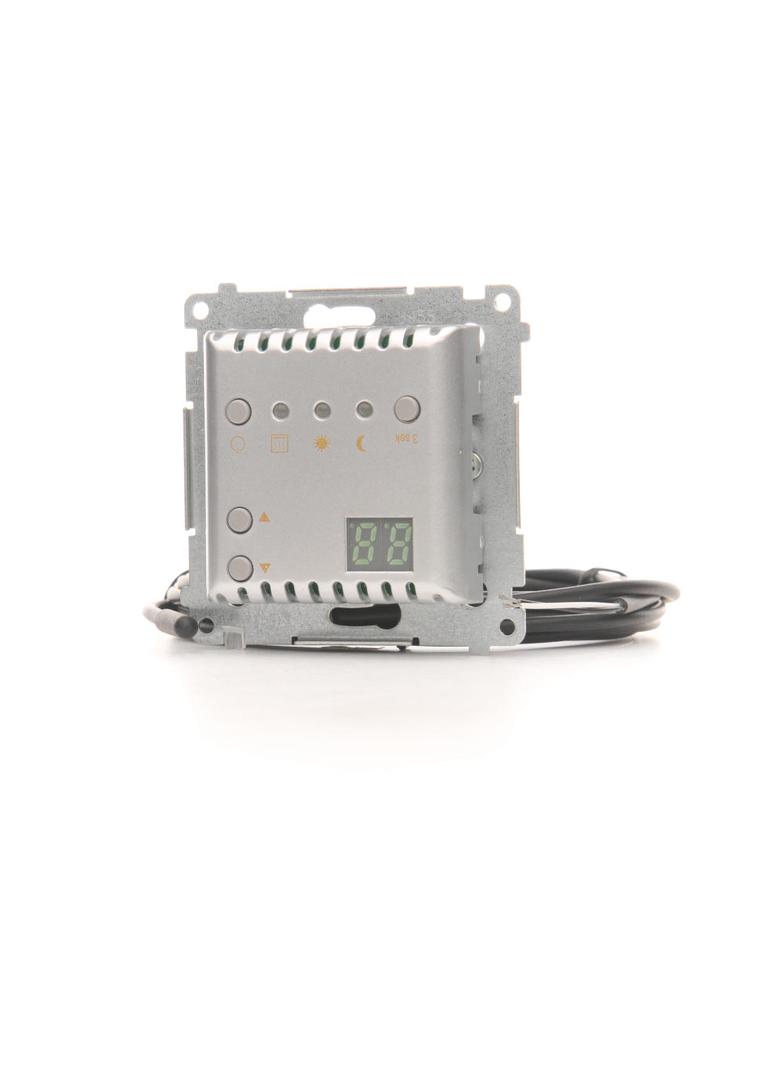 Simon 54 Regulator temperatury z wyświetlaczem z czujnikiem zewnętrznym 16(2) A 230V srebrny mat *W