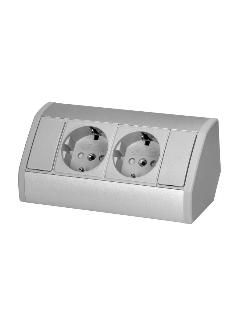 Gniazdo meblowe 2x2P+Z (Schuko), szaro-srebrne