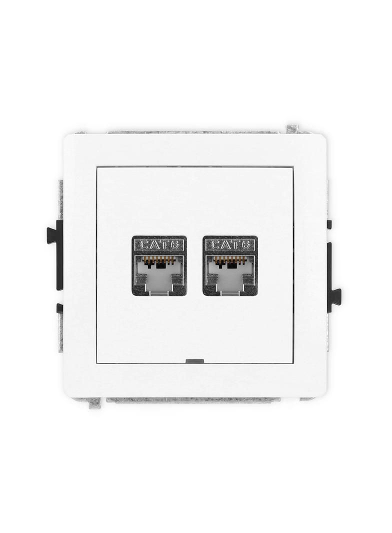 DECO Mechanizm gniazda komputerowego podwójnego 2xRJ45, kat. 6, ekranowany, 8-stykowy, bez pola opis