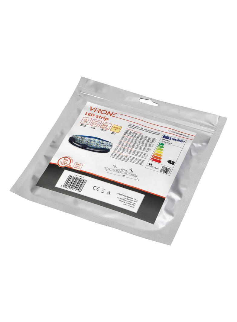 Taśma LED 12V 2835 120L/m 9,6W/m IP20 3000K 5m LD-11/5M/3 ORNO
