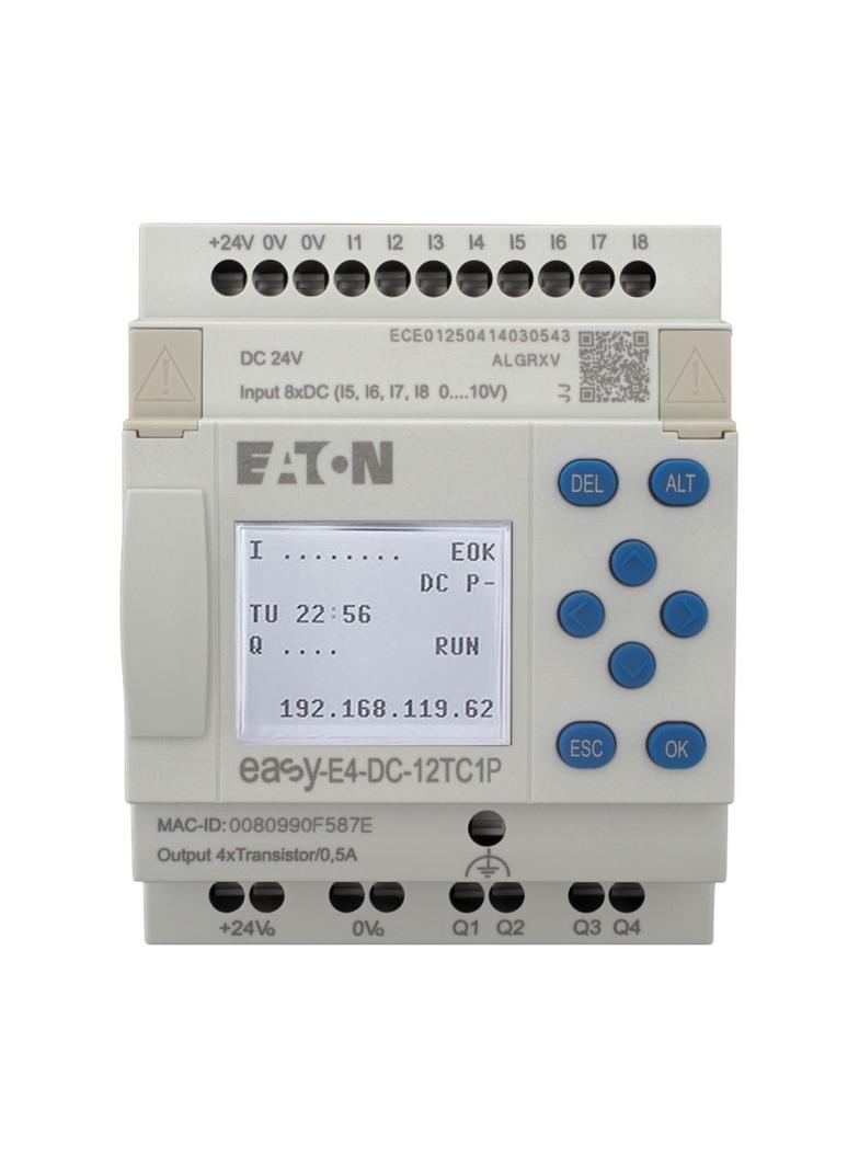 EASY-E4-DC-12TC1P easyE4 Push-in 24VDC 8DI(4AI) 4DO-T z wyświetlaczem 197506 EATON