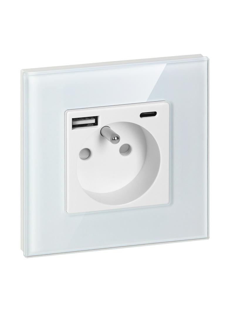 Gniazdo pojedyncze 2P+Z, USB-A + USB-C, PD, max. 20W, biały OR-AE-13308/W ORNO