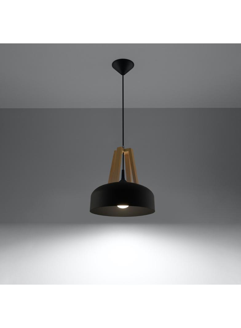 Sollux Lampa wisząca CASCO czarna/naturalne drewno SL.0390