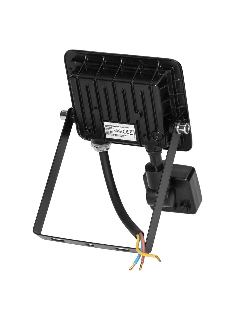 ALLED 10W Naświetlacz LED z PIR, 850lm, IP44, 4000K, Alu+szkło