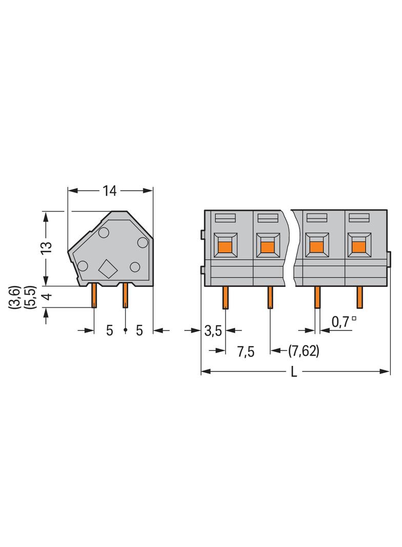 listwa zaciskowa do pł. drukowanych 8-bieg. szara raster 7,5/7,62 mm