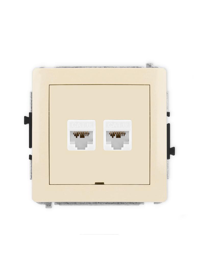 DECO Mechanizm gniazda komputerowego podwójnego 2xRJ45, kat. 6A, 8-stykowy, bez pola opisowego beżow
