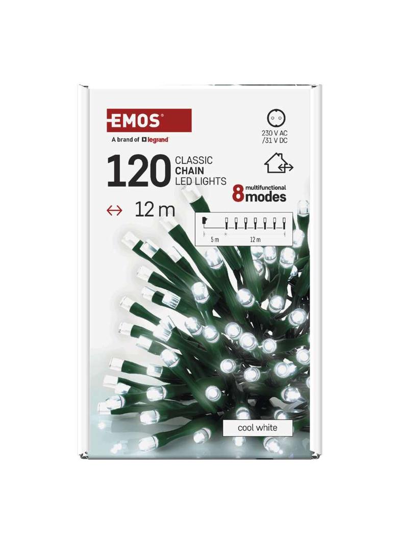 Lampki choinkowe Classic 120 LED 12m zimna biel IP44 8 programów timer D4AC23 EMOS