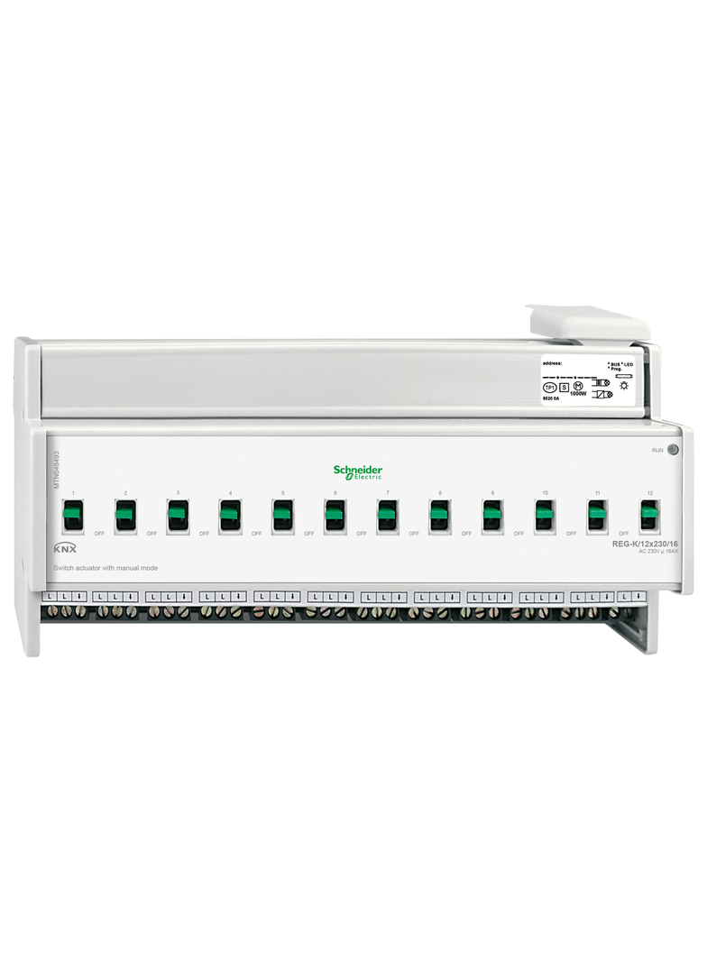 KNX aktor załączający REG-K 12x 230 V 16 A jasnoszary z uruchomieniem ręcznym
