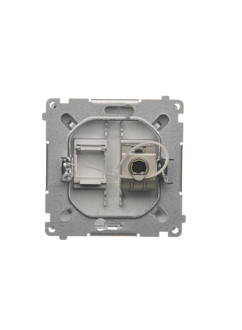 Simon Basic Gniazdo komputerowe RJ45 kategoria 6 pojedyncze ekranowane z przesłoną przeciwkurzową . Montaż na łapki lub wkręty srebrny mat BM61E.01/43 KONTAKT