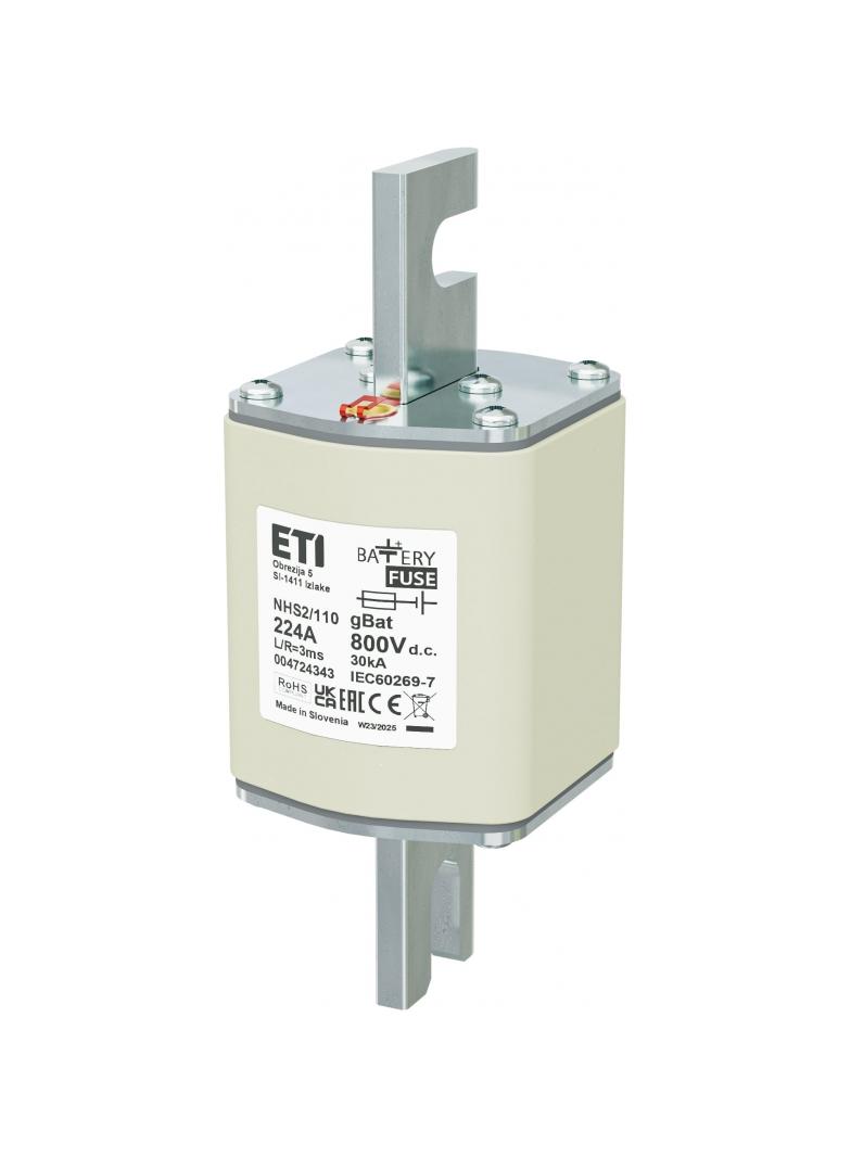 Wkładka topikowa NH do ochrony akumulatorów, magazynów energii DC NHS2/110 gBat 224A 800V DC 004724343 ETI