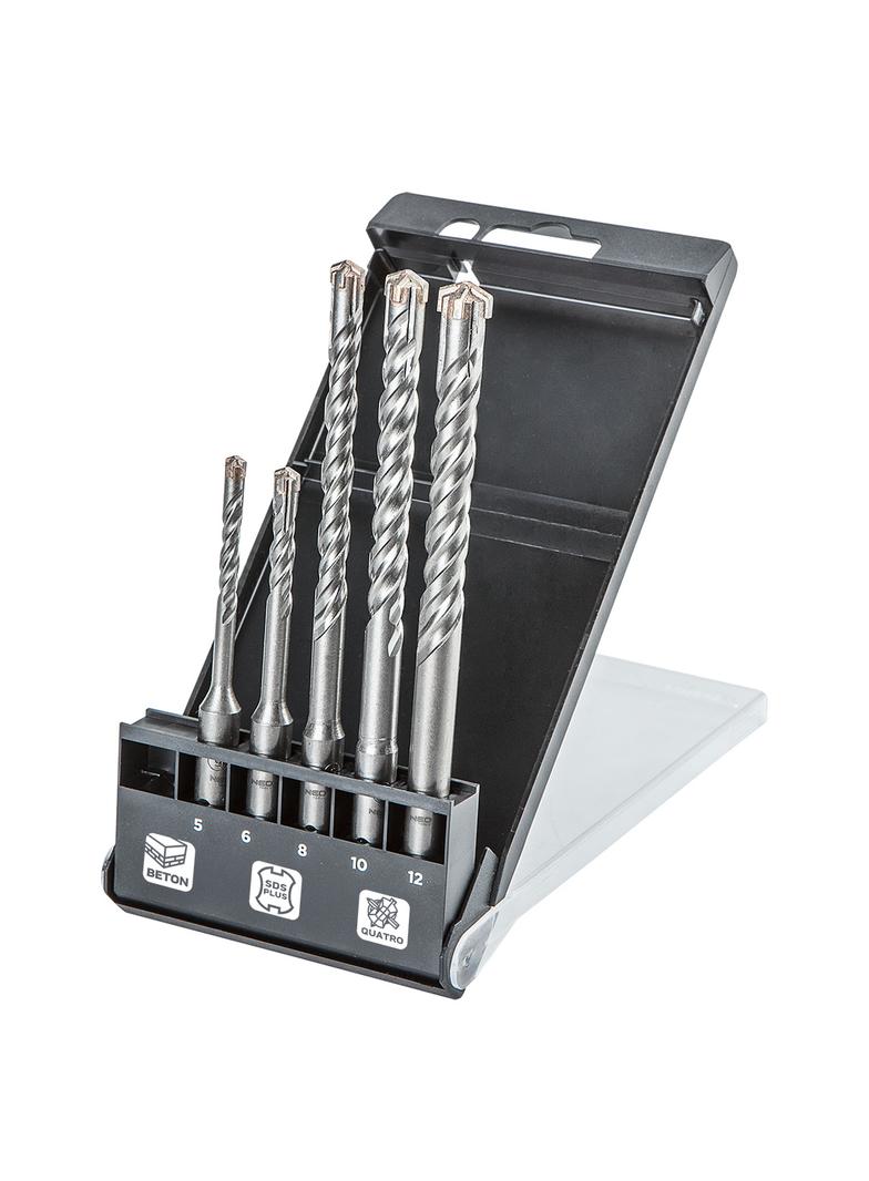 Zestaw wierteł do betonu SDS Plus, quatro, zestaw 5 szt. - 5, 6 x 110 mm + 8, 10, 12 x 160 mm