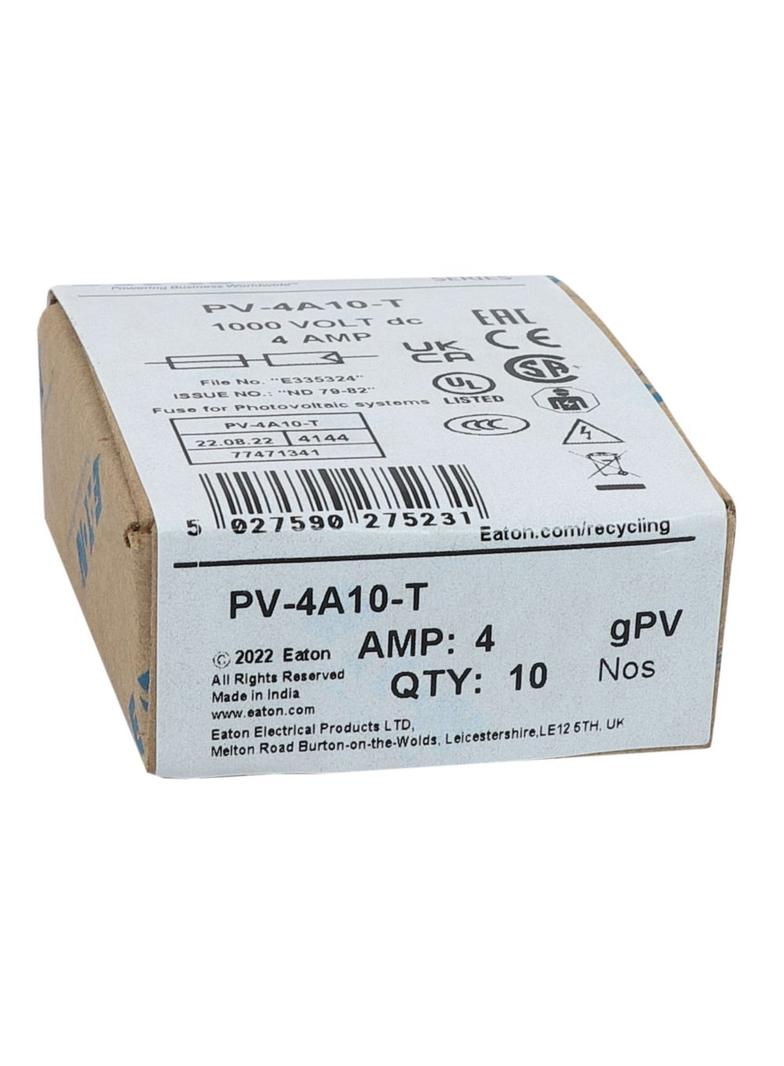 PV-4A10-T Wkładka PV cylindryczna 4A 1000V DC 10x38MM z etykietą PV-4A10-T EATON