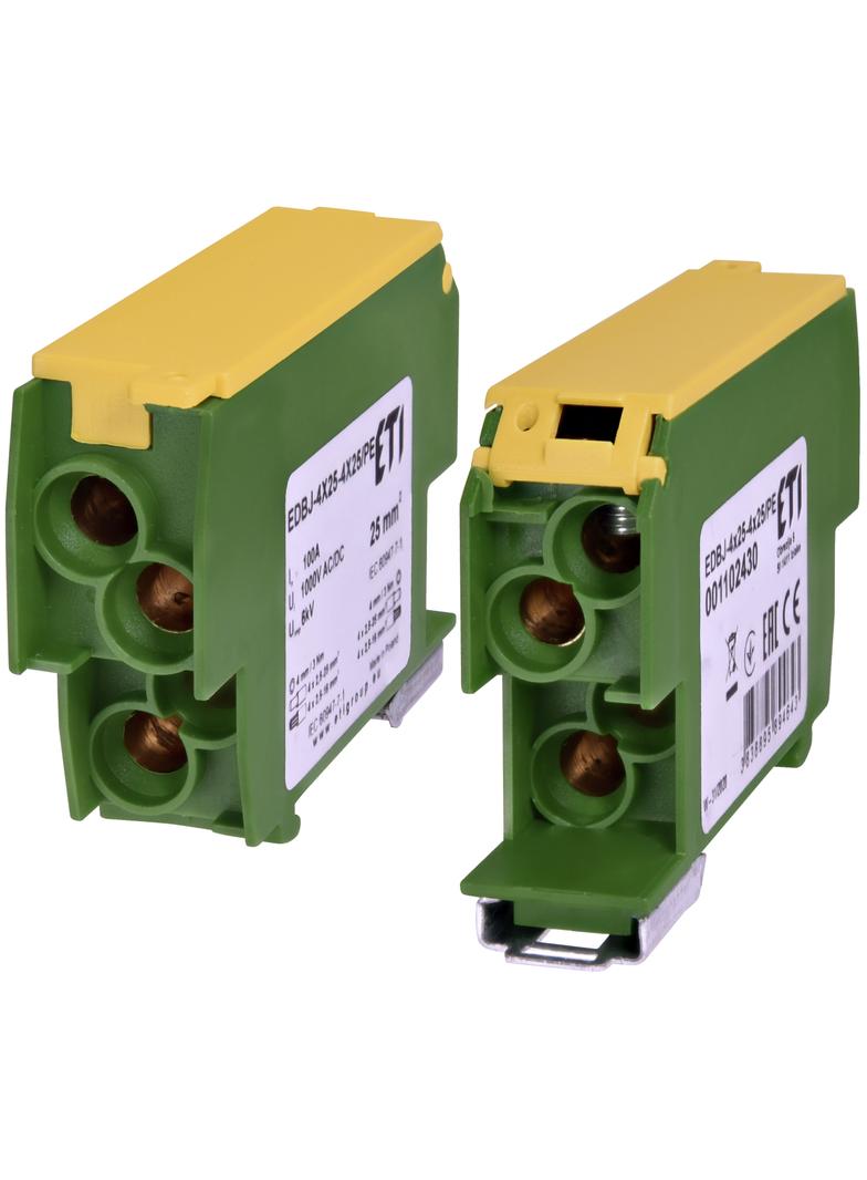 EDBJ-4x25-4x25PE Blok rozdzielczy 100A (4x2,5-25mm2-4x2,5-25mm2) żółto-zielony