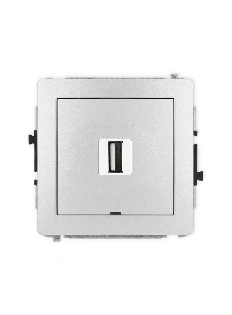 DECO Mechanizm gniazda pojedynczego USB A-A 2.0, bez pola opisowego srebrny metalik