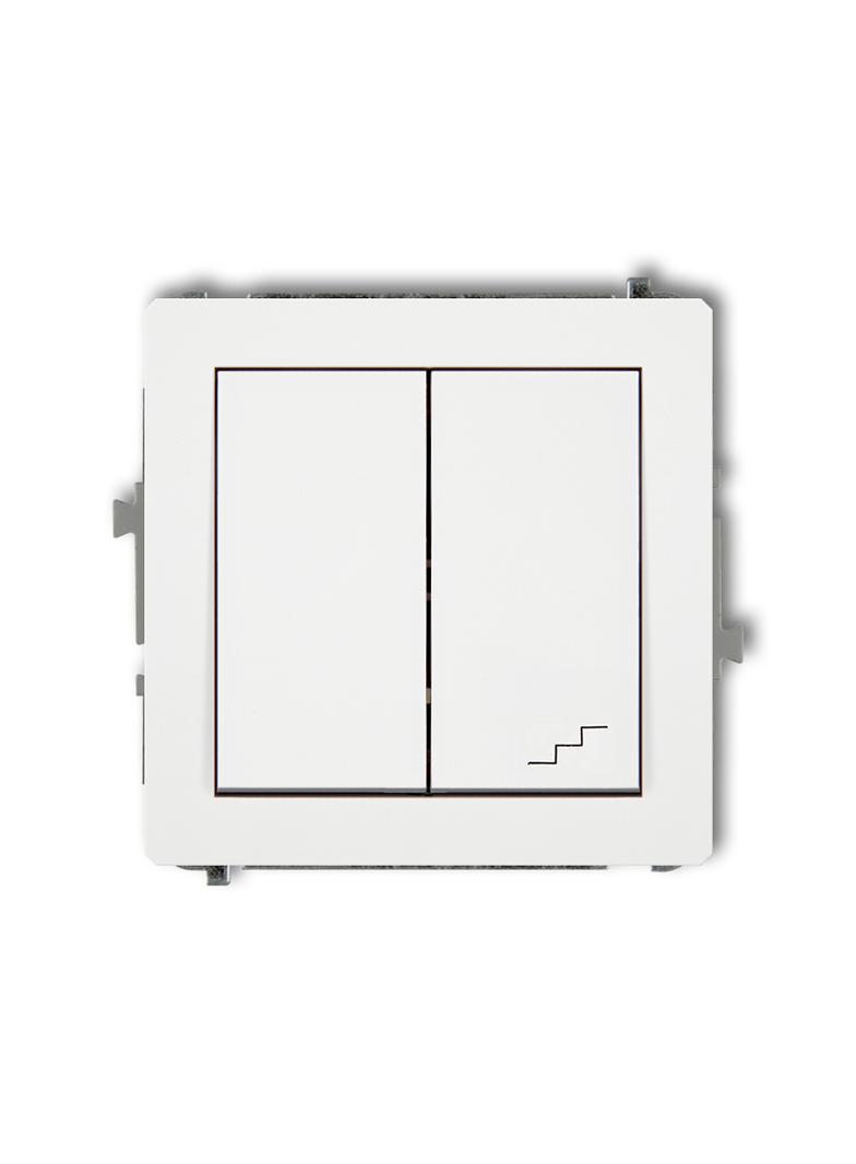 DECO Mechanizm łącznika jednobiegunowego ze schodowym (wspólne zasilanie) biały mat