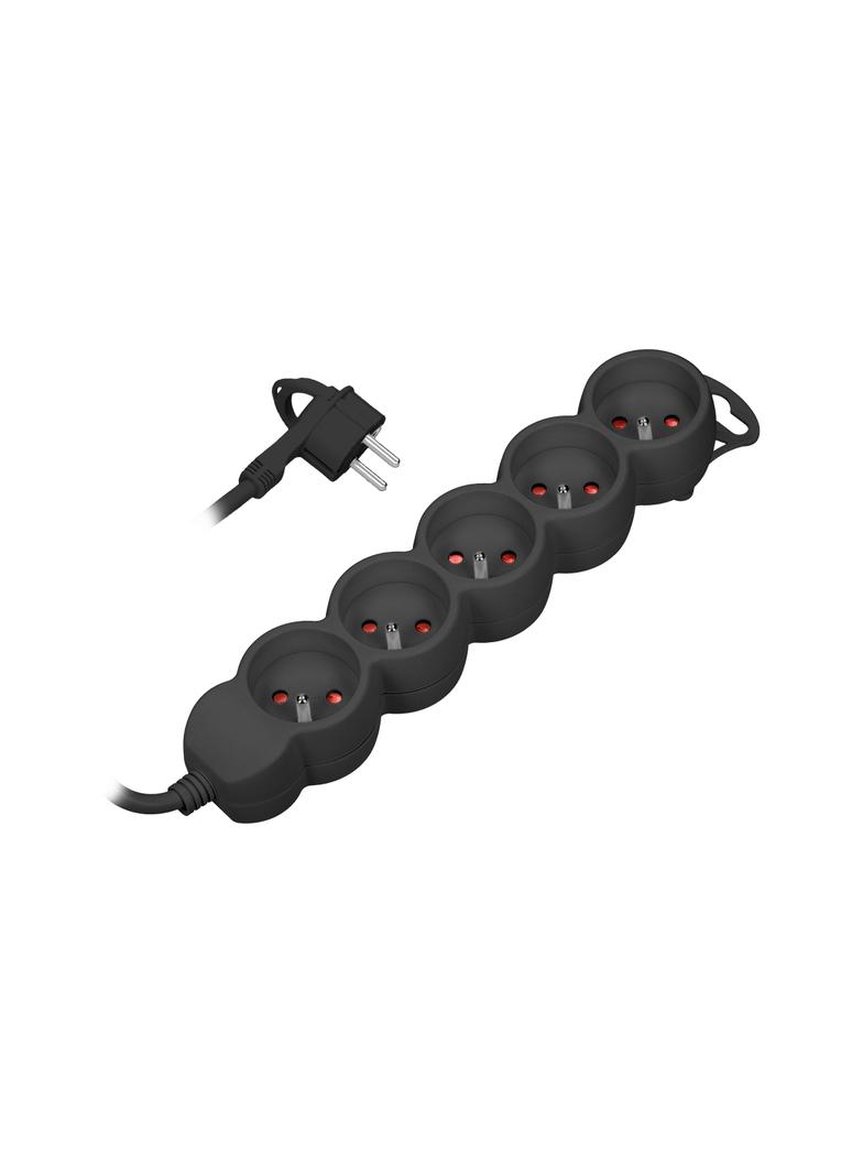 Przedłużacz 5-krotny 2P+Z, 5m H05VV-F 3x1,5mm2, Imax=16A, płaska wtyczka, czarny