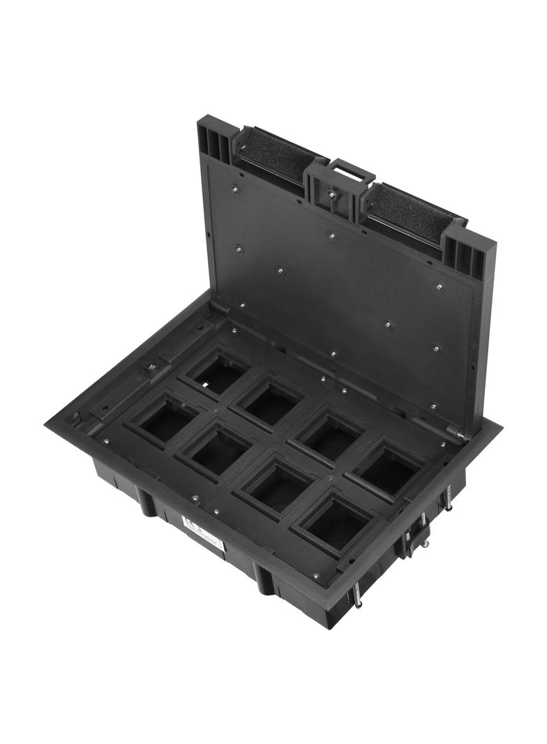 Puszka podłogowa na gniazda modułowe 8 x 45x45mm lub 16 x 22,5x45mm, pokrywa: plastik, czarna