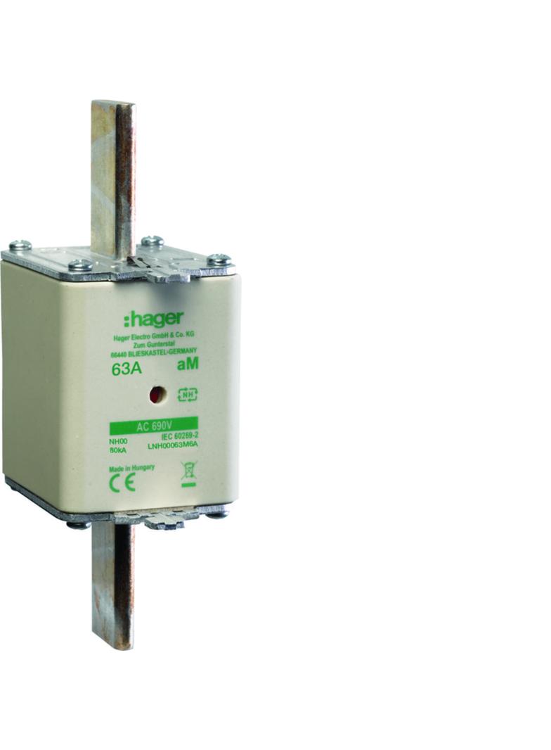 Wkładka bezp. nożowa NH00 wsk.podw. uchwyt nieiz. aM 63A 690VAC LNH00063M6A HAGER