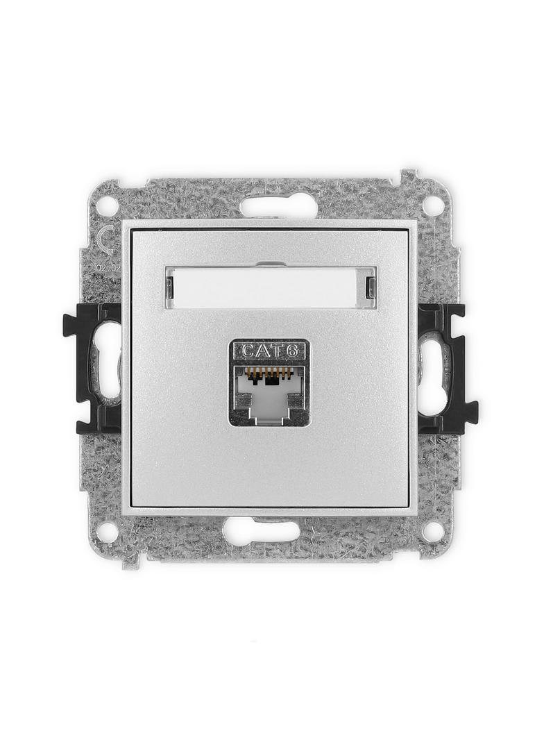 ICON Mechanizm gniazda komputerowego pojedynczego 1xRJ45, kat. 5e, ekranowany, 8-stykowy srebrny met