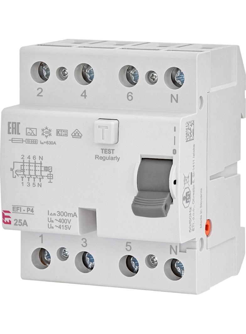 Wyłącznik różnicowoprądowy 6kA EFI6-P4 AC 25/0.03 3P+N 25A 30mA Typ AC 002061651 ETI