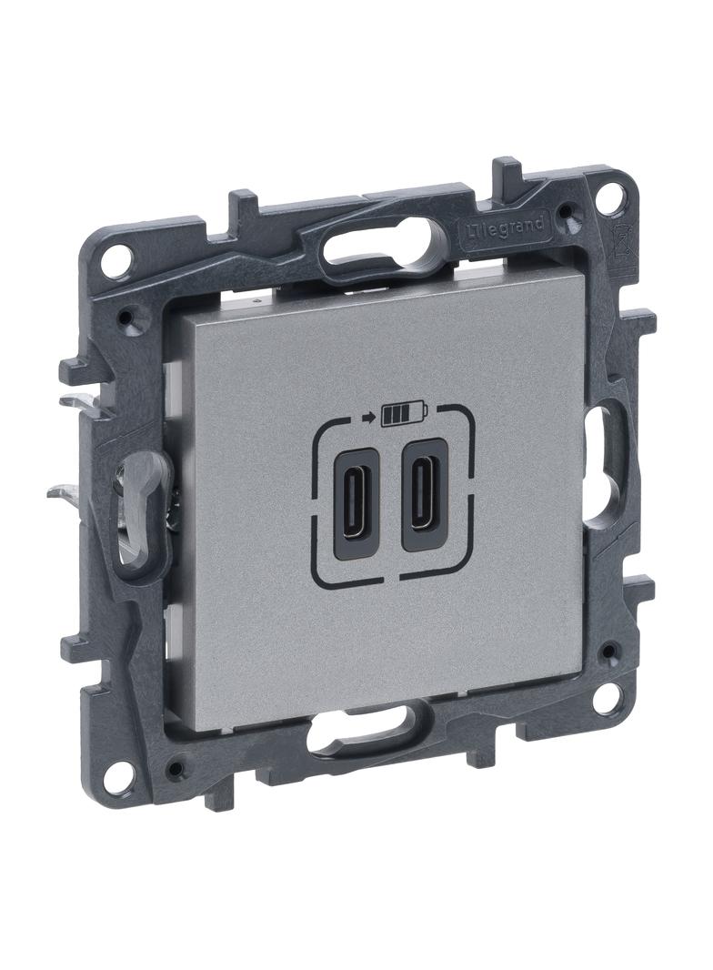 Niloe Step - gniazdo podwójne USB 2xUSB C, 3 A- kolor aluminium, Legrand