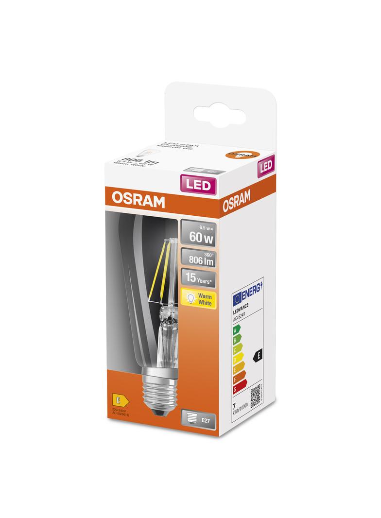 Lampa LED, klasyczny kształt bańki Edison 7W 827 230V szkło przezroczyste E27