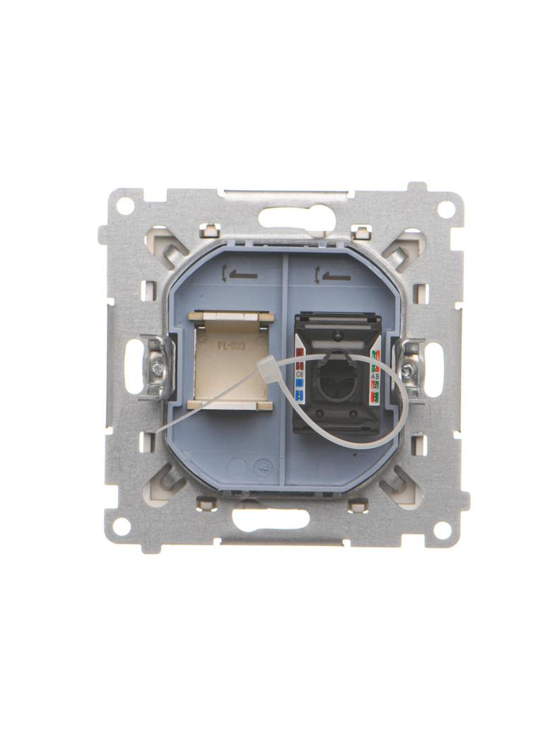 Simon 55 Gniazdo komputerowe pojedyncze RJ45 kategoria 6 z przesłoną przeciwkurzową Szampański mat