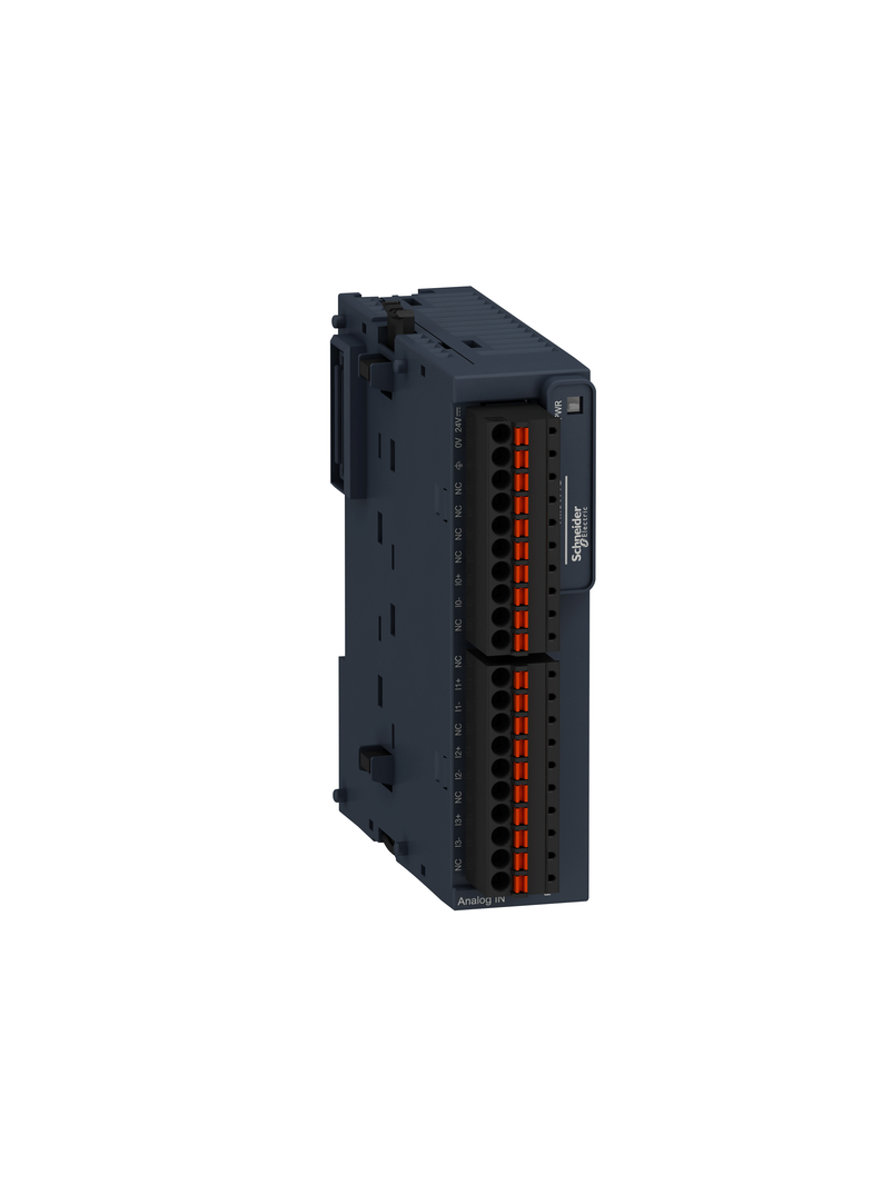 Modicon TM3, moduł wejść analogowych, 4 wejścia prąd/napięcie/temperatura, wysoka rozdzielczość, zac