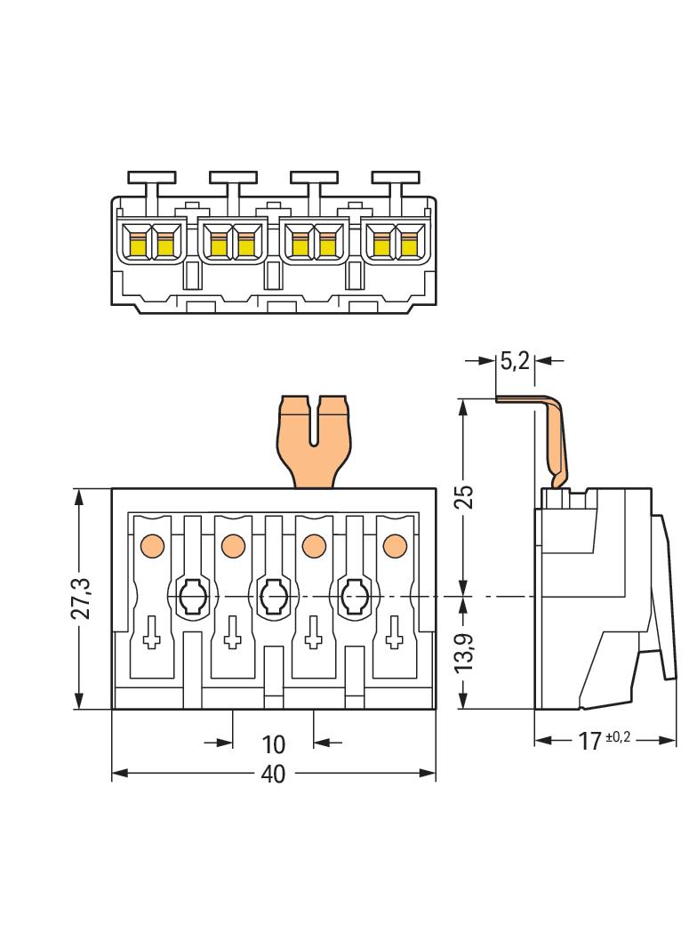 złączka zasilająca 4-biegunowa bez stopek ze stykiem PE