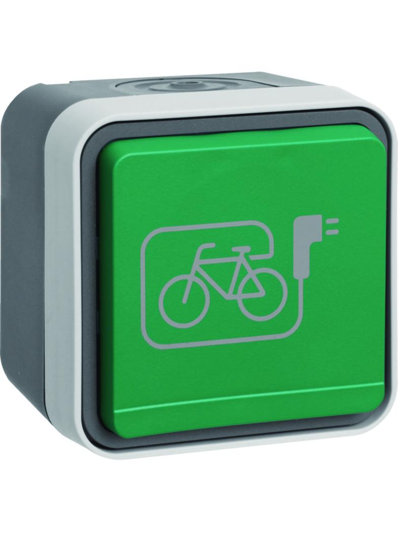 W.1 Gniazdo z/u z zieloną pokrywą i symbolem e-bike komp. IP55 szary Berker WNC109 HAGER