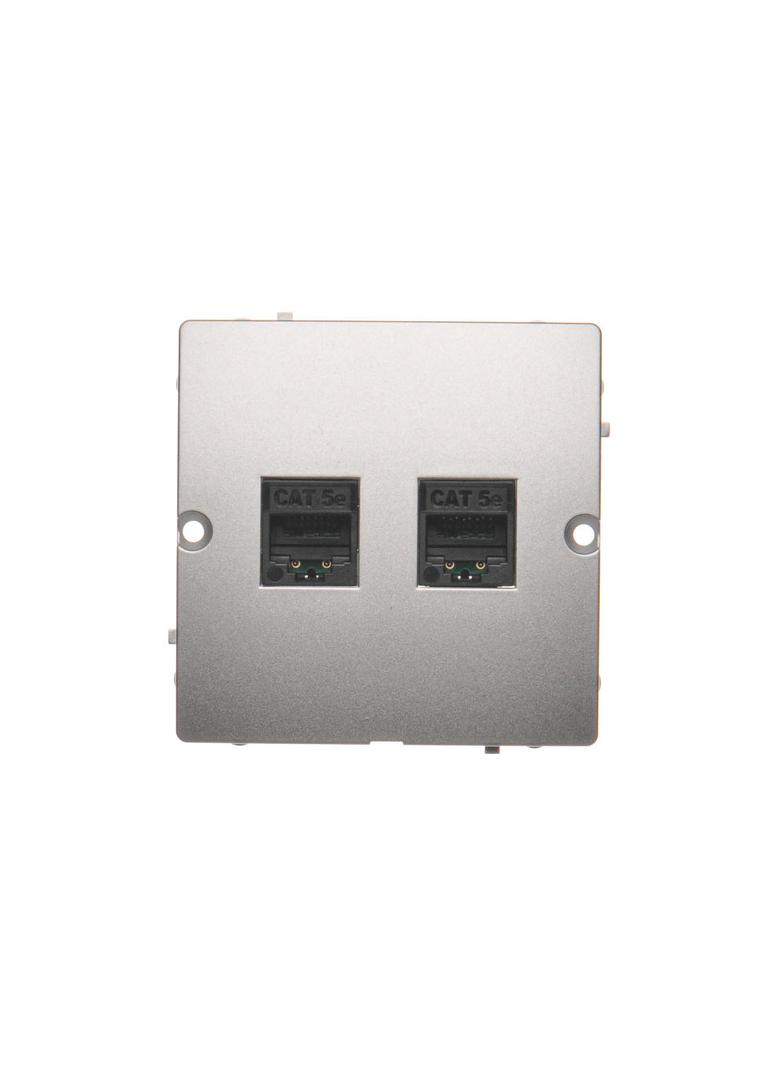Simon Basic Gniazdo komputerowe RJ45 podwójne kategoria 5e . Montaż gniazda na wkręty do puszki srebrny mat BMF52.02/43 KONTAKT