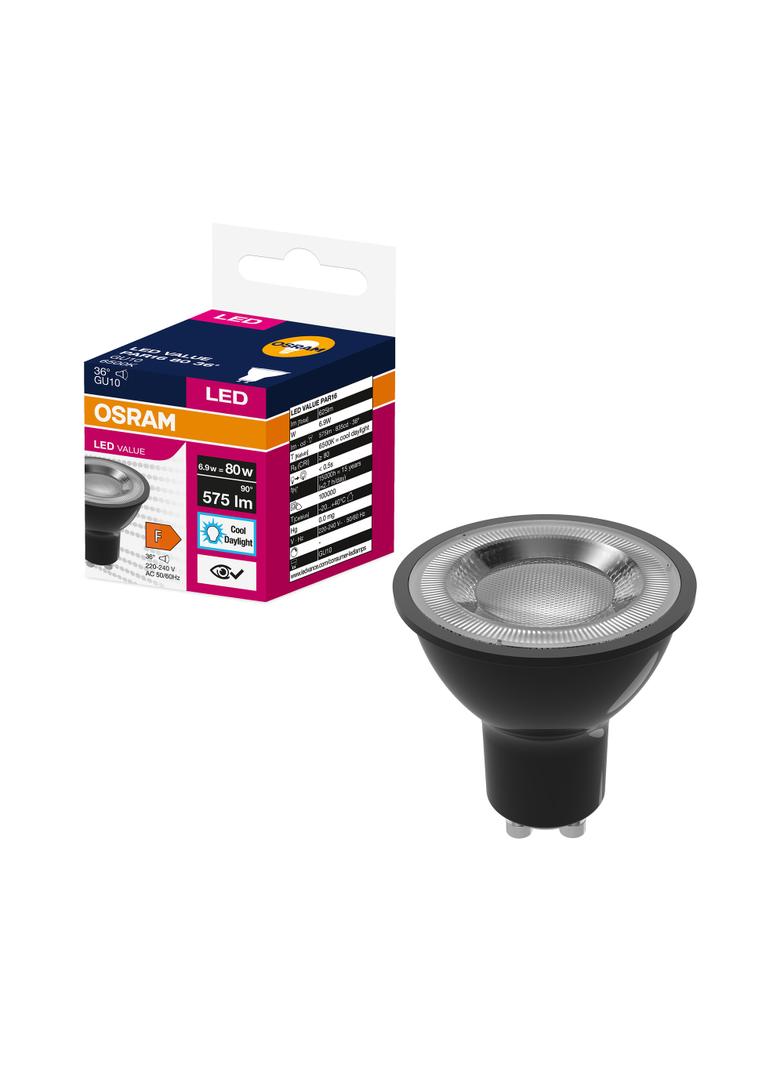 Lampa LED VALUE PAR16 80 36 6,9W/865 230V GU10 BK