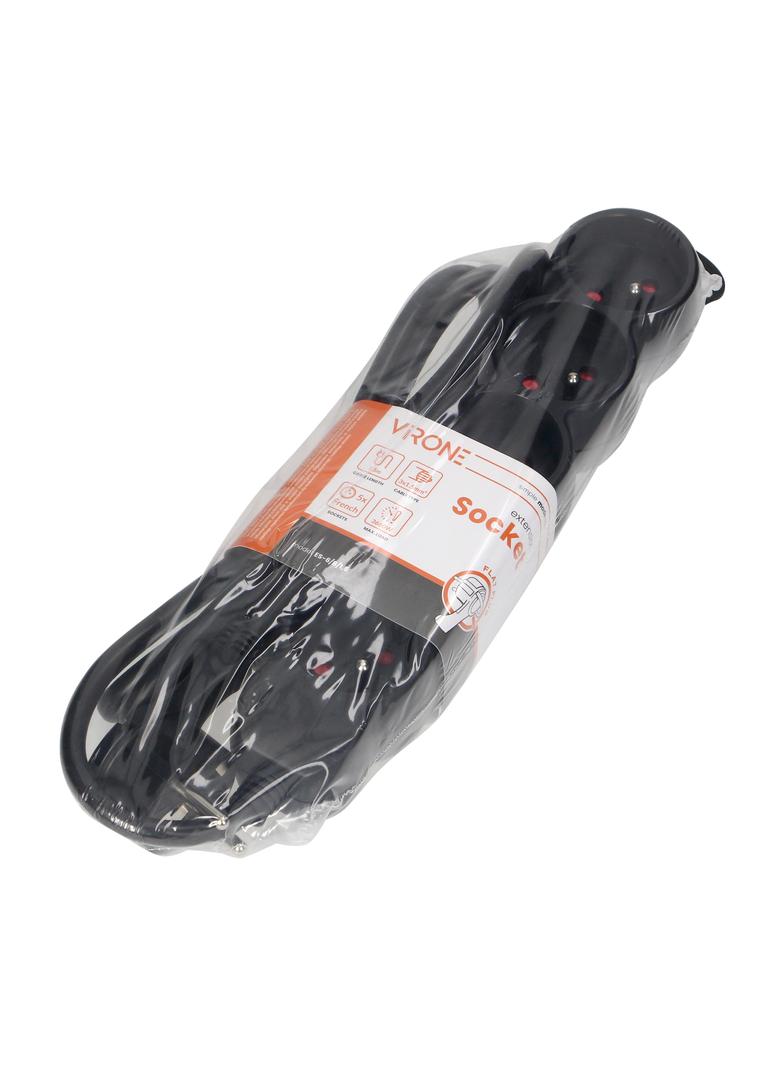 Przedłużacz 5-krotny 2P+Z, 1,5m H05VV-F 3x1,5mm2 , Imax=16A, płaska wtyczka, czarny