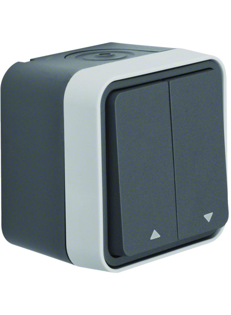 BERKER W.1 Łącznik żaluzjowy przyciskowy nadruk symboli strzałka kompletny IP55 szary 50753505 HAGER