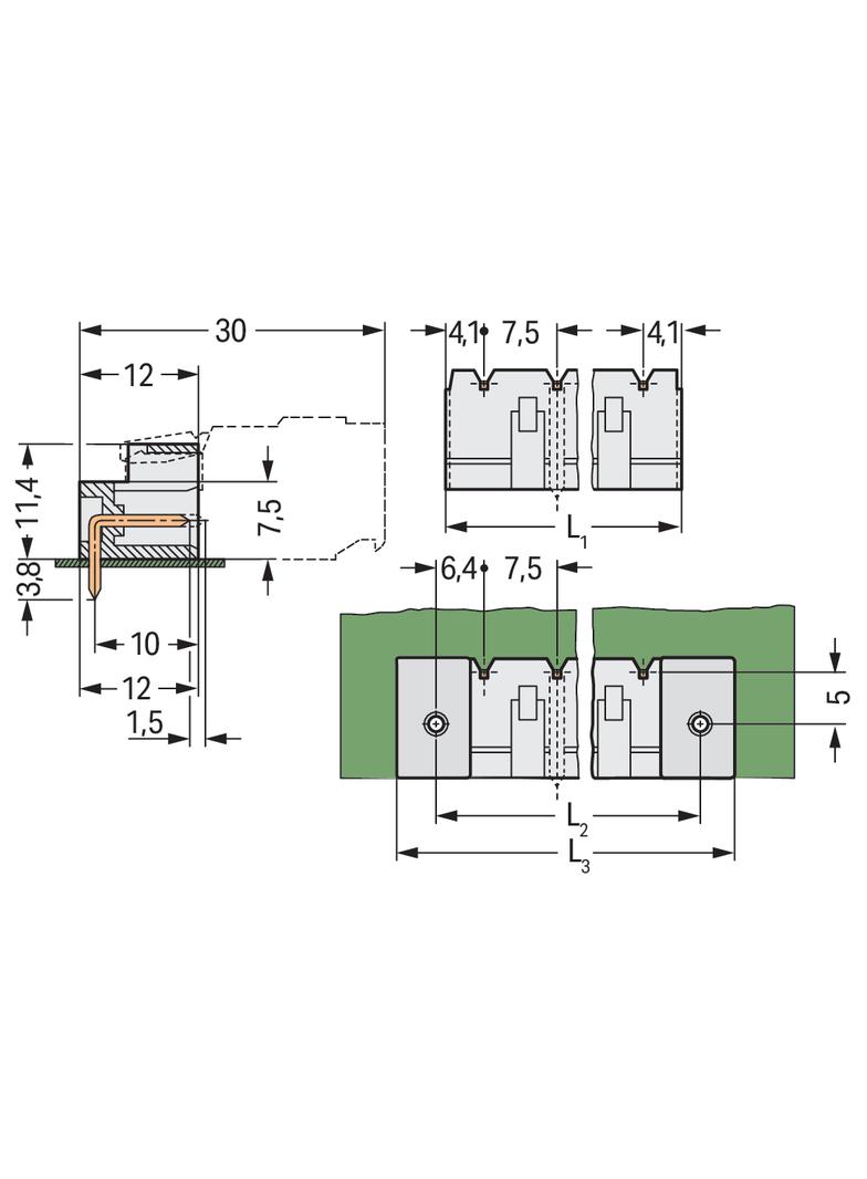 MCS-MIDI Classic wtyk 2-bieg. j-szary raster 7,5 mm