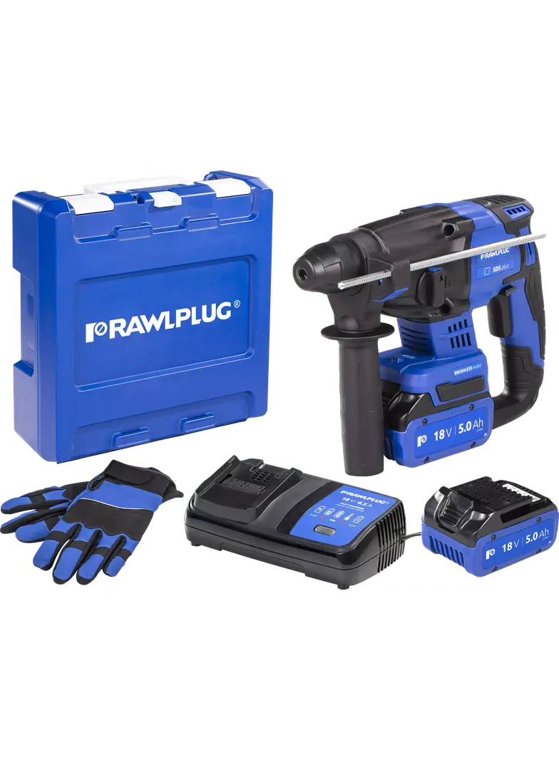 Młotowiertarka SDS plus 18V RawlHAMMER 20mm 2,0J – 2 akumulatory 5,0 Ah ładowarka 6,5 A walizka 1szt. R-PRH18-XL2 RAWLPLUG