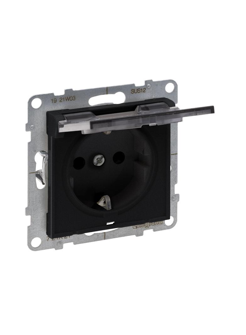 Suno Gniazdo Pojedyncze Z Uziemieniem Schuko 2P+Z 16A 250 V Z Przesłoną IP21 Zaciski Automatyczne Czarny 721427 LEGRAND