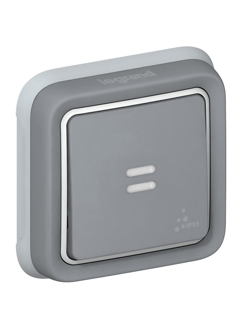 Plexo55 Przycisk Podświetlany Szary 10Ax-250V Komplet Podtynkowy 069821 LEGRAND